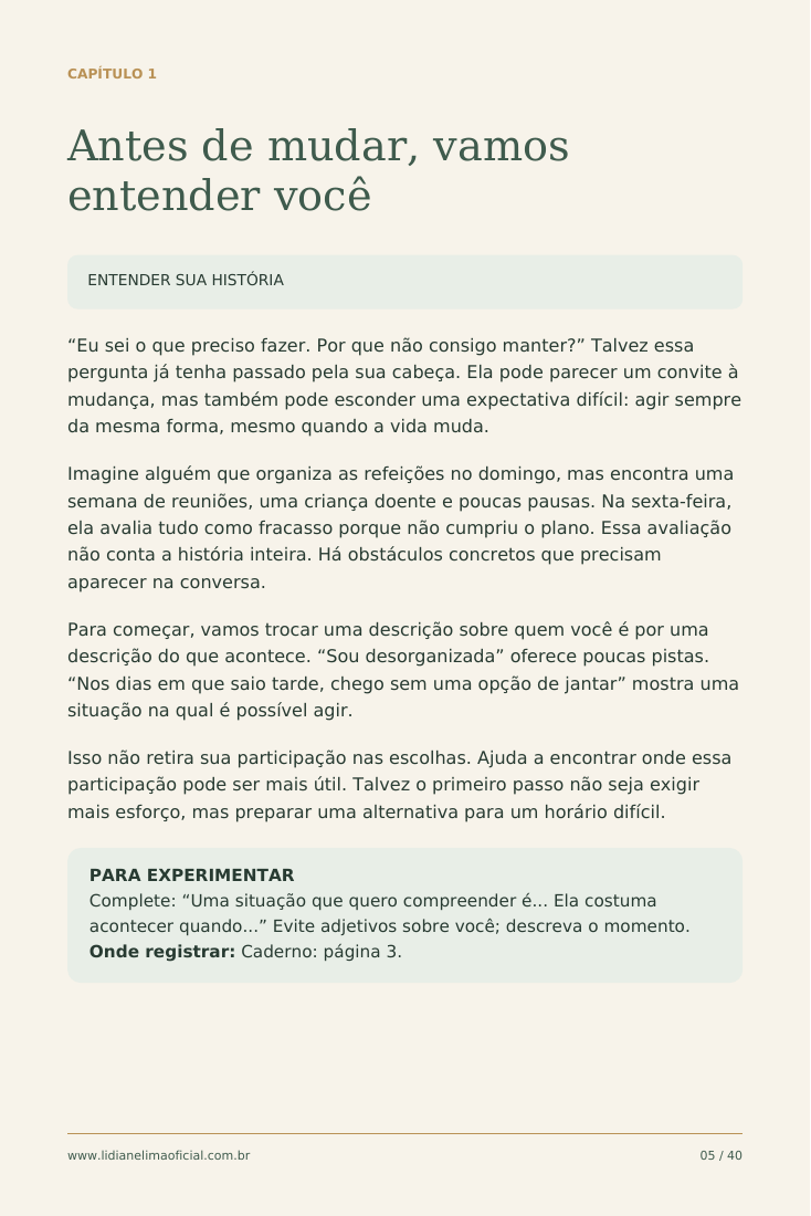 Página interna do e-book sobre compreender a própria história