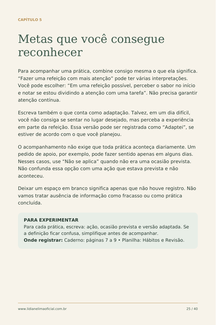 Página interna do e-book sobre metas possíveis